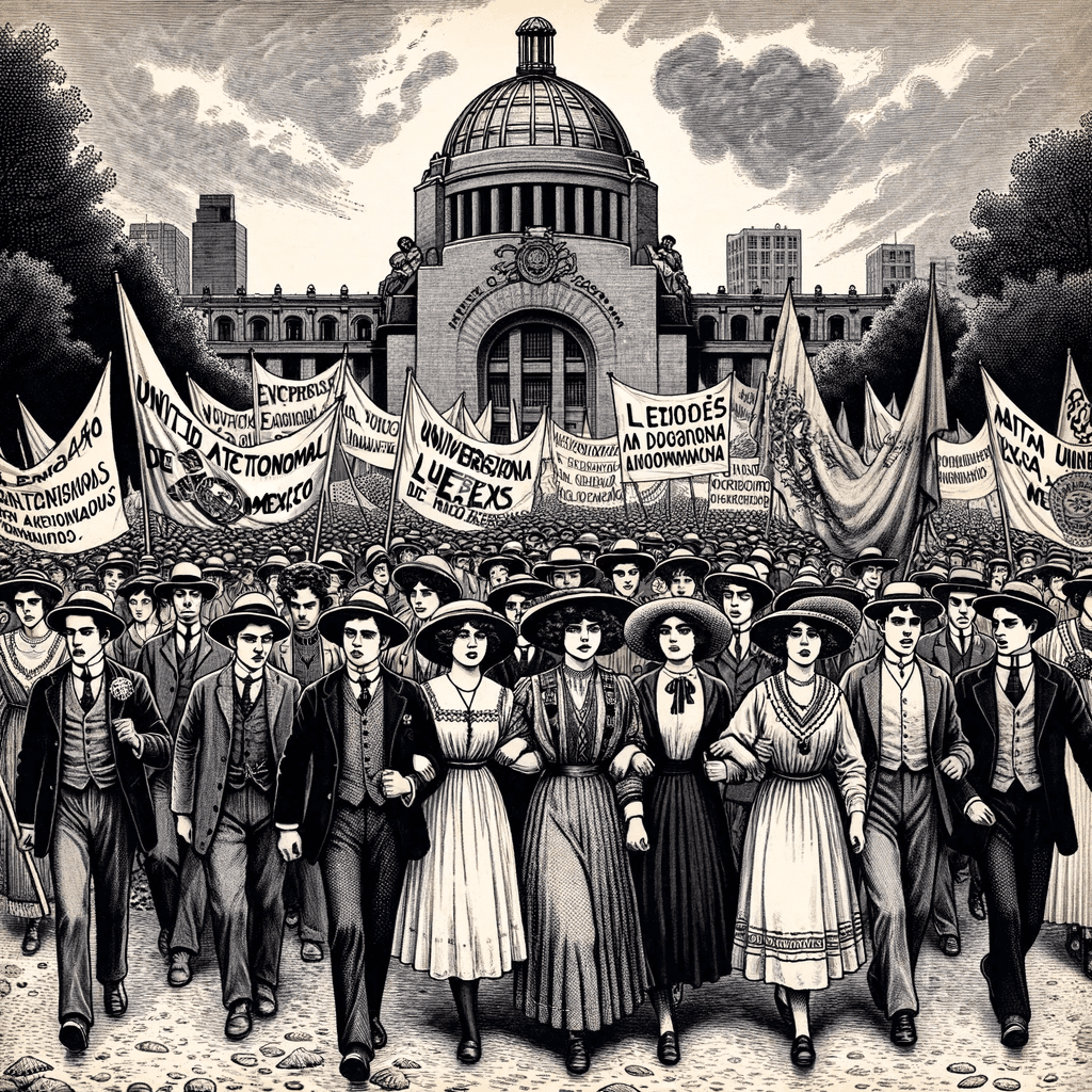 Ilustración de una Marcha Estudiantil Histórica