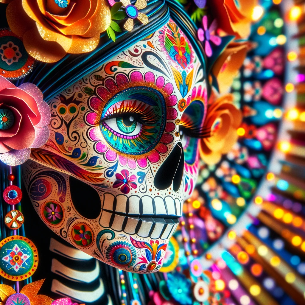 catrina de papel bellamente decorada