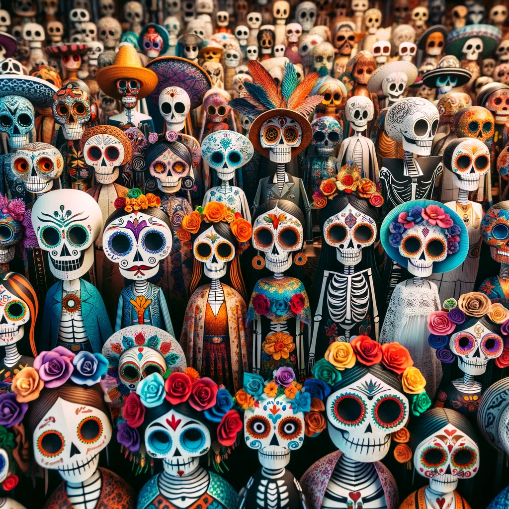 Variedad de Catrinas de Papel Terminadas